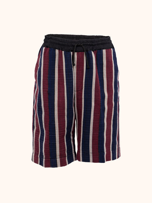 Aso Oke Shorts, Blue Red Stripes