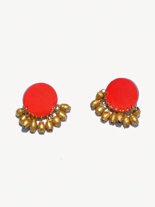 Gazania Earrings, Red Gold